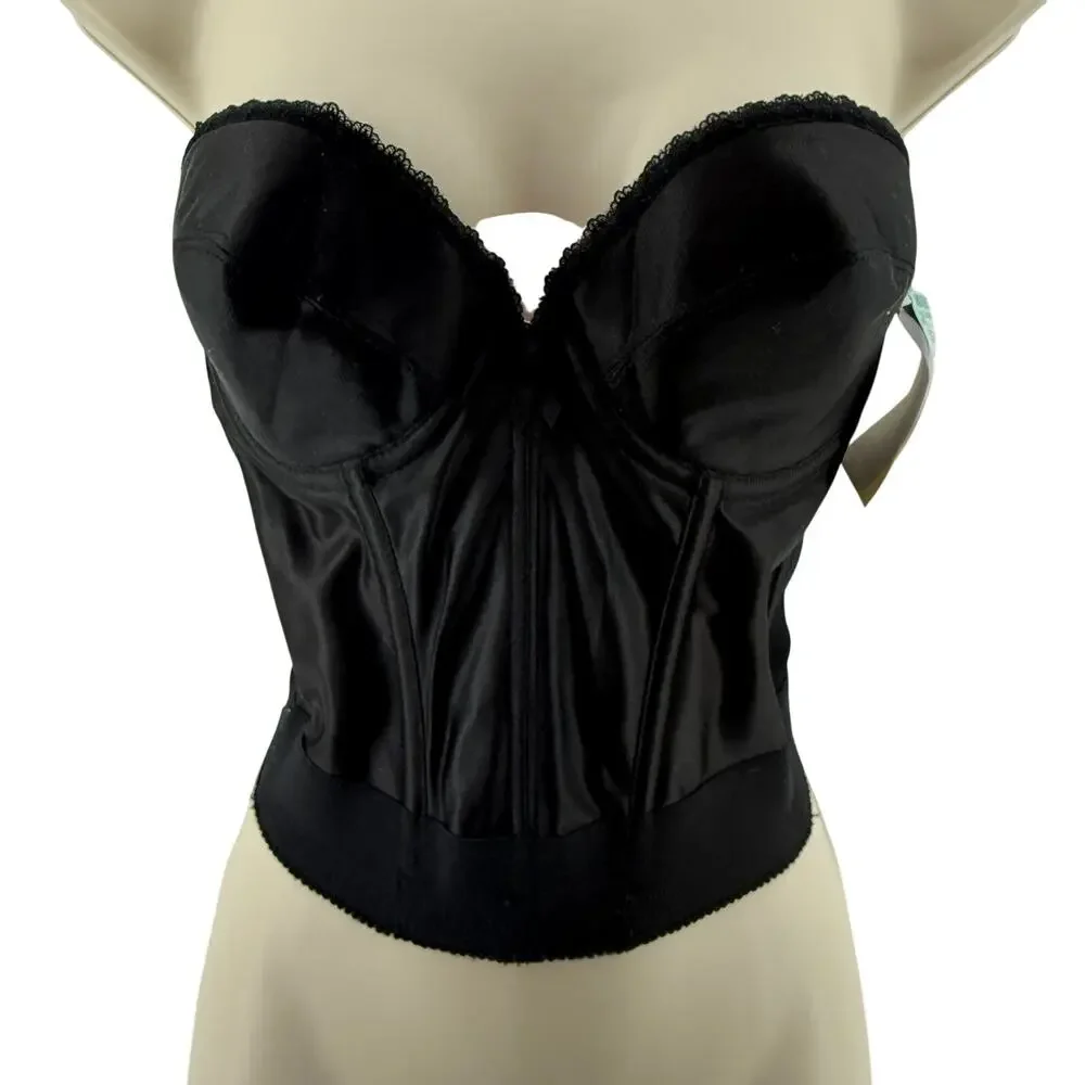 Vintage Backless by Smoothie Longline Bra Size 36B Black Corset Top Glam Rock